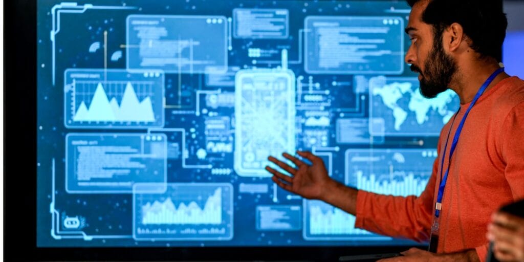 Data Professional Presenting Analytics On Screen